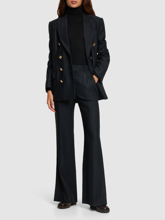 Chloé: 真丝&羊毛高腰直筒裤 - 黑色 - women_1 | Luisa Via Roma