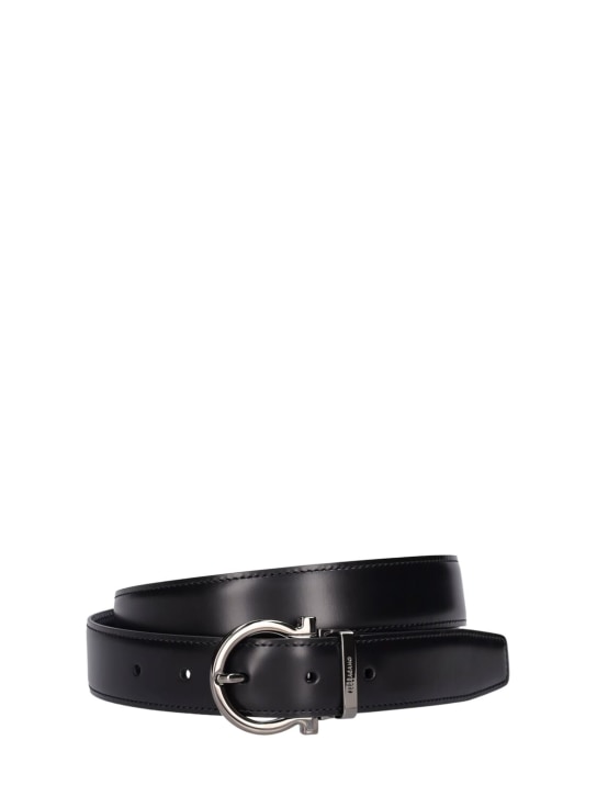 Ferragamo: 3cm Reversible leather belt - Black/Blue - men_0 | Luisa Via Roma