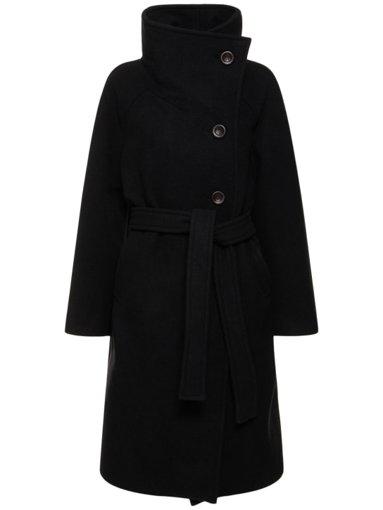 Acne Studios: Boiled wool midi coat w/ belt - Black - women_0 | Luisa Via Roma