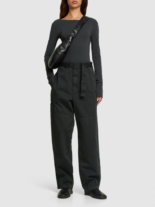 Lemaire: Long sleeve stretch cotton bodysuit - Gri - women_1 | Luisa Via Roma