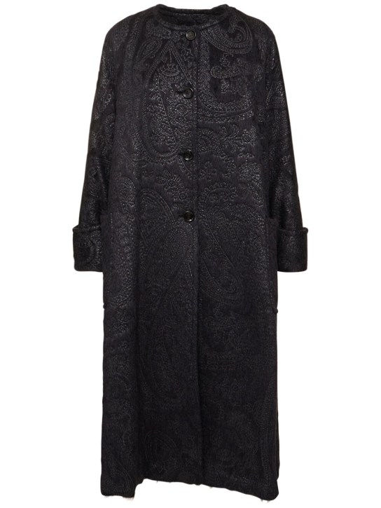 Max Mara: Ninfe embroidered alpaca long coat - Black - women_0 | Luisa Via Roma