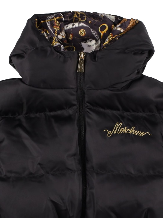 Moschino: Embroidered logo nylon puffer jacket - Black - kids-girls_1 | Luisa Via Roma