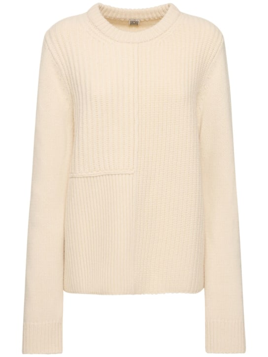 Toteme: Multi-rib wool knit sweater - Beyaz - women_0 | Luisa Via Roma