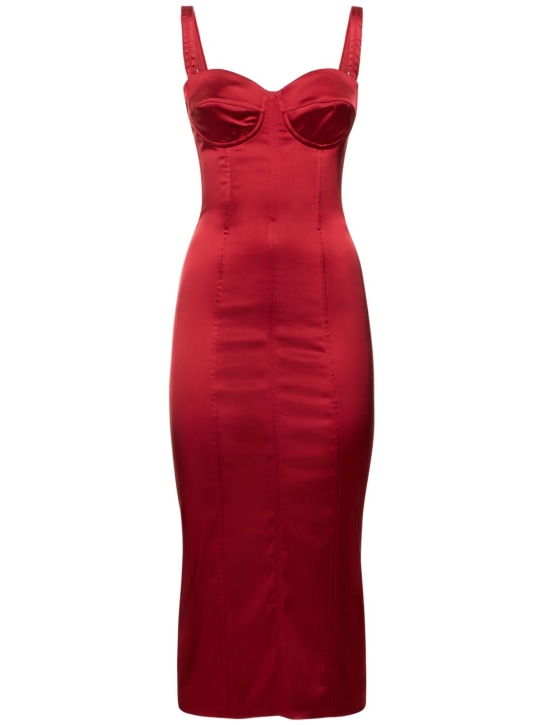 Dolce&Gabbana: Vestido midi de satén - Rojo - women_0 | Luisa Via Roma