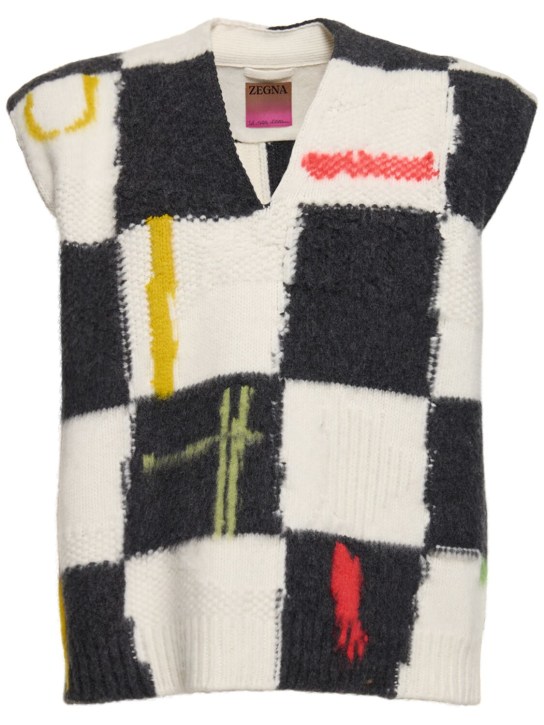 Zegna X The Elder Statesman: Weste aus Woll/Kaschmirmischung mit V-Ausschnitt - Schwarz/Weiß - men_0 | Luisa Via Roma