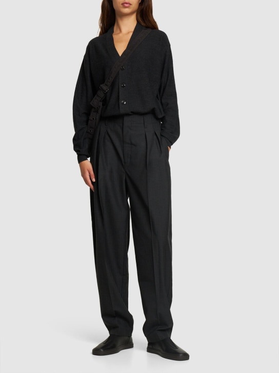 Lemaire: Pleated tapered wool blend pants - Black - women_1 | Luisa Via Roma