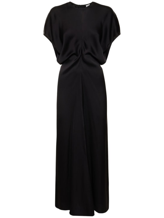 Toteme: Robe mi-longue en satin - Noir - women_0 | Luisa Via Roma