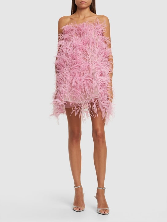 Oscar De La Renta: Strapless tulle & feather mini dress - Pink - women_1 | Luisa Via Roma