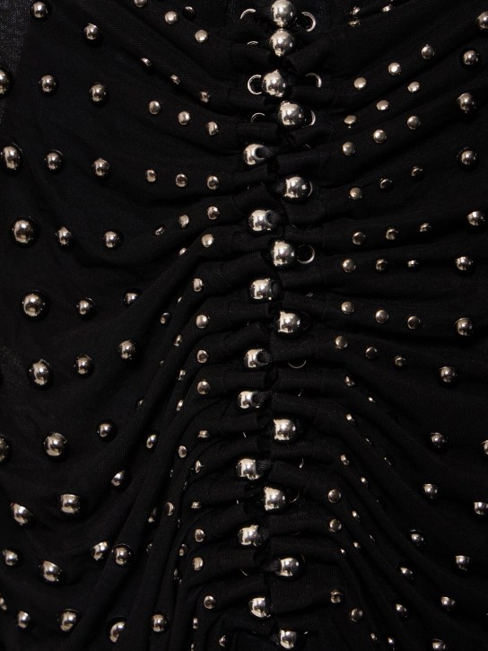 Rabanne: High rise jersey midi skirt w/ crystals - Black - women_1 | Luisa Via Roma