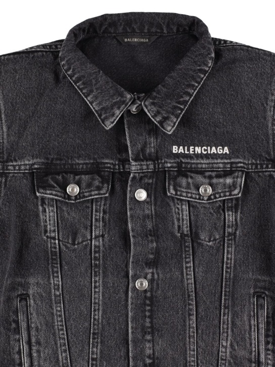 Balenciaga: オーバーサイズコットンデニムジャケット - ウォッシュドブラック - kids-girls_1 | Luisa Via Roma