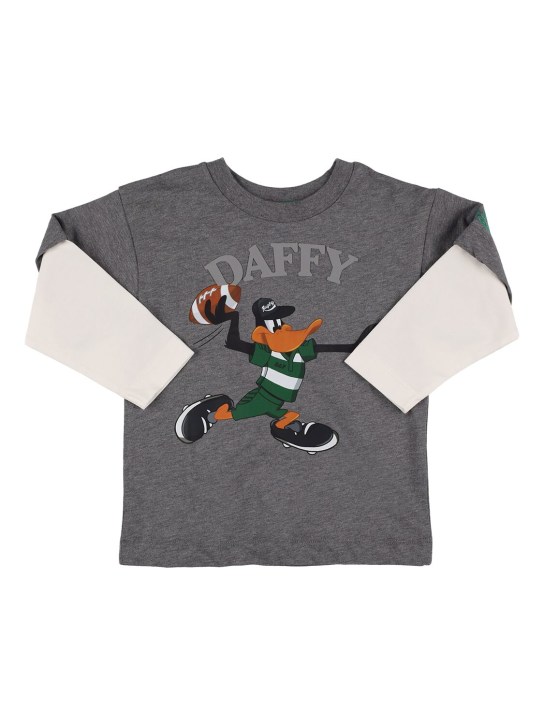 Monnalisa: T-shirt Duffy Duck in jersey di cotone - Grigio/Bianco - kids-boys_0 | Luisa Via Roma