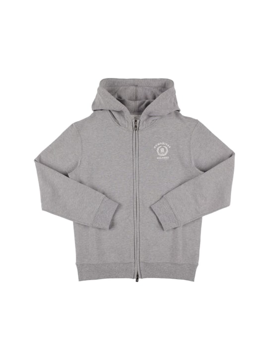 Brunello Cucinelli: Cotton zip-up hoodie w/logo - Grey - kids-boys_0 | Luisa Via Roma