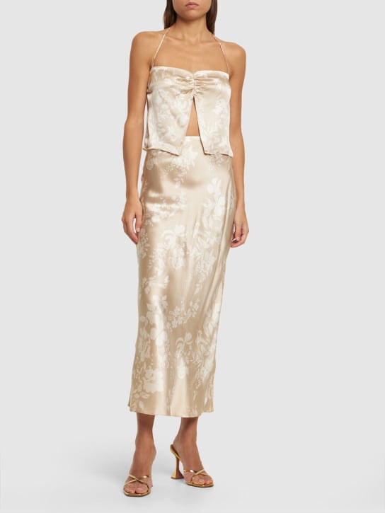 Reformation: Haut en satin de soie et jupe midi Beba - Beige - women_1 | Luisa Via Roma