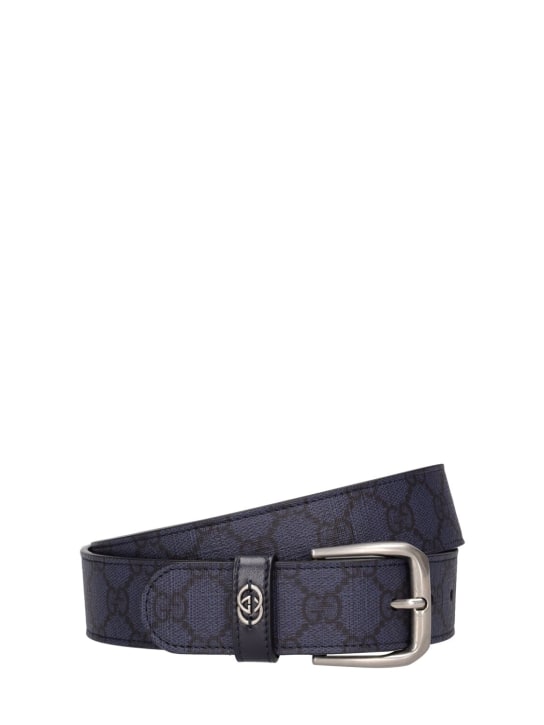 Gucci: 3.5cm GG canvas & leather belt - Blue/Black - men_0 | Luisa Via Roma