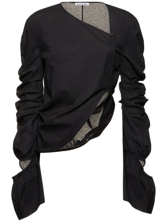 Acne Studios: 棉质府绸镂空垂褶衬衫 - 黑色 - women_0 | Luisa Via Roma