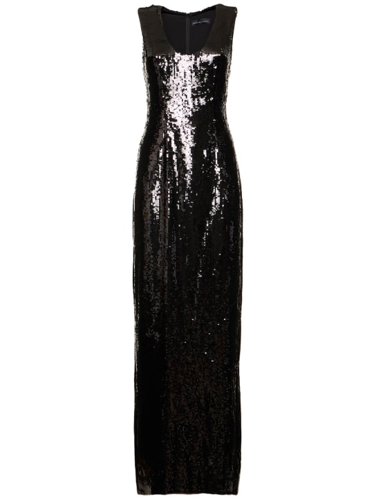 Brandon Maxwell: Sequined sleeveless long dress - Black - women_0 | Luisa Via Roma