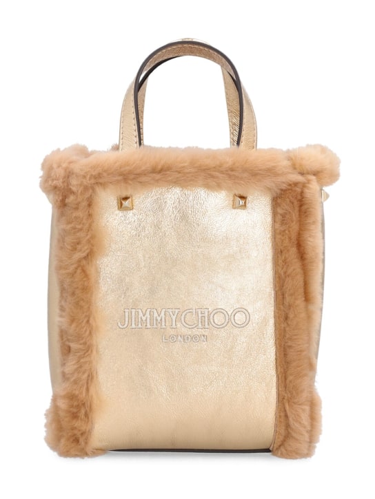 Jimmy Choo: Mini N/S shearling tote bag - Gold/Caramel - women_0 | Luisa Via Roma