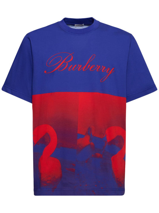 Burberry: Camiseta de algodón estampado - Azul/Rojo - men_0 | Luisa Via Roma