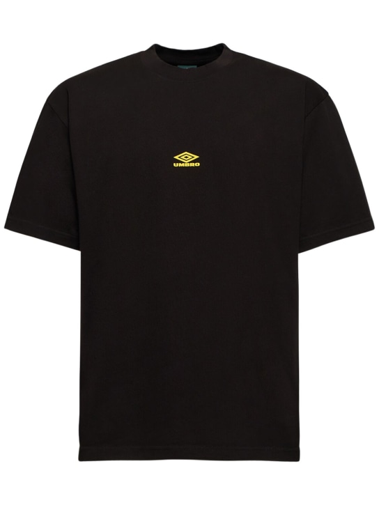 Umbro: T-shirt in cotone con logo - Black Wash - men_0 | Luisa Via Roma