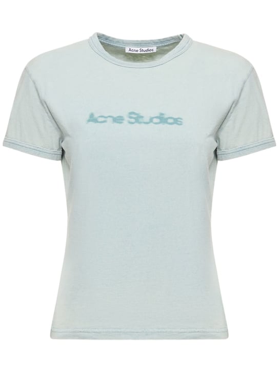 Acne Studios: 로고 패디드 코튼 저지 티셔츠 - 라이트 블루 - women_0 | Luisa Via Roma