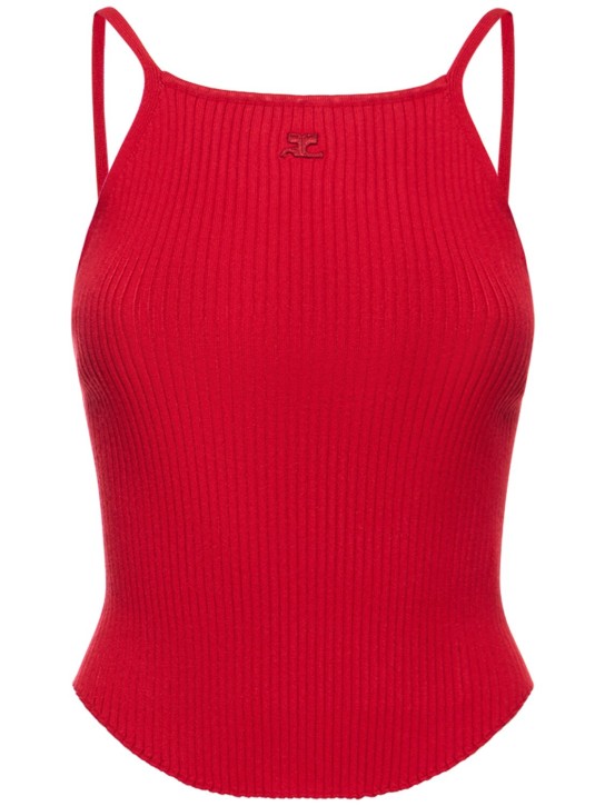 Courreges: Holistic ribbed viscose knit tank top - Red - women_0 | Luisa Via Roma
