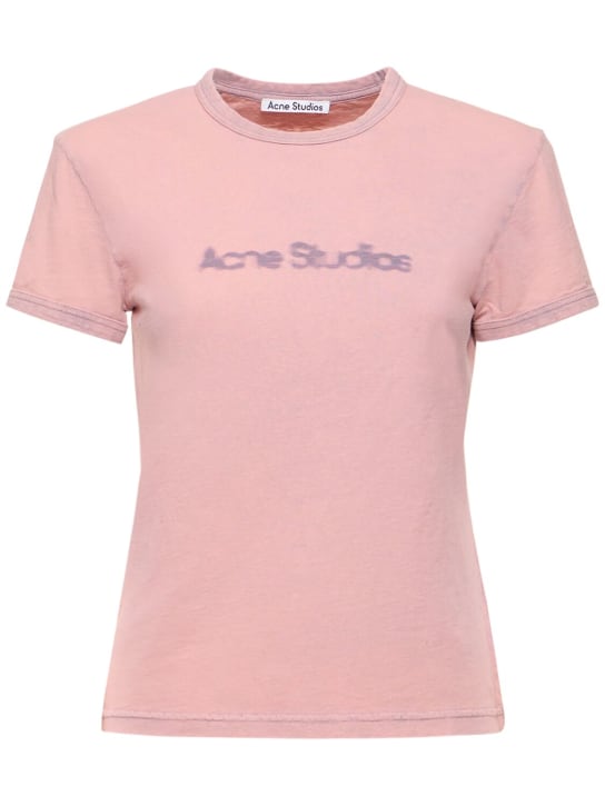 Acne Studios: T-shirt in jersey di cotone con logo - Faded Purple - women_0 | Luisa Via Roma
