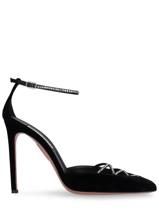 Aquazzura: 105毫米Audace水晶&麂皮高跟鞋 - 黑色 - women_0 | Luisa Via Roma