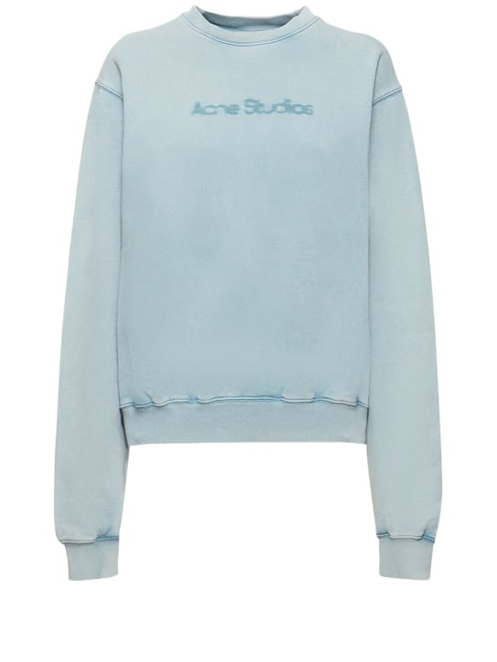 Acne Studios: Faded logo print jersey sweatshirt - Light Blue - women_0 | Luisa Via Roma
