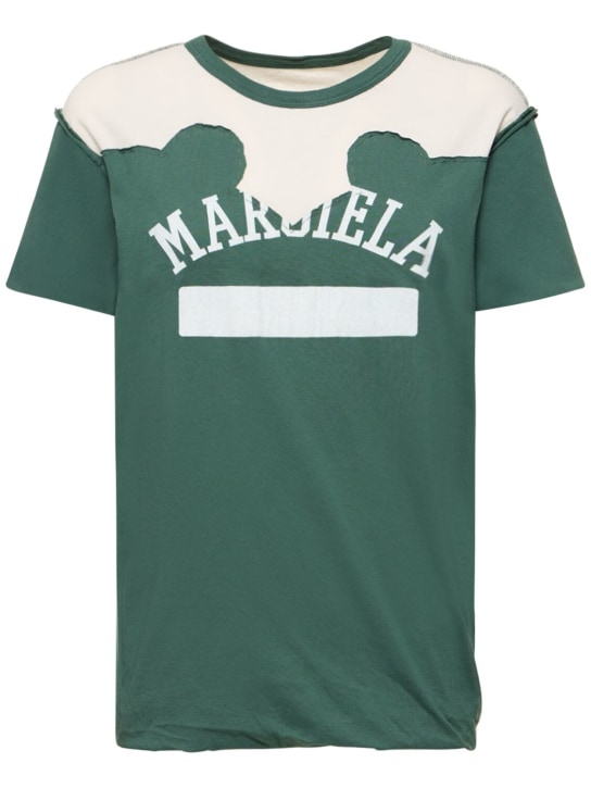 Maison Margiela: Printed logo jersey t-shirt - Yeşil - women_0 | Luisa Via Roma