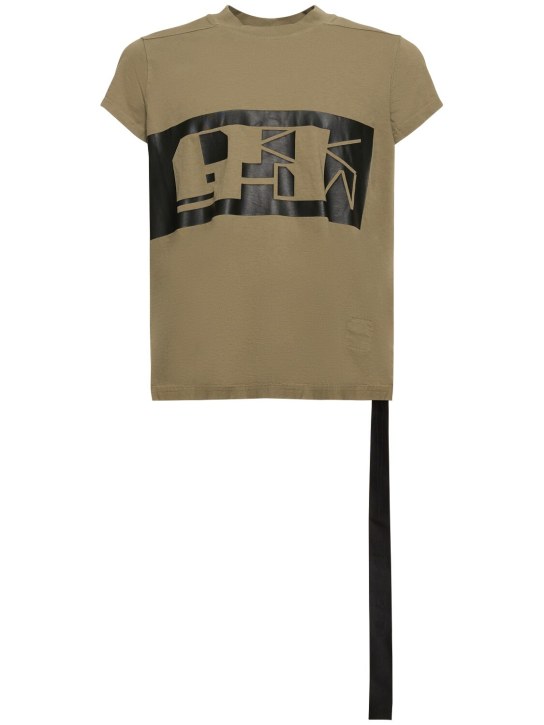 Rick Owens DRKSHDW: T-shirt en jersey de coton imprimé logo - Pale Green/Black - men_0 | Luisa Via Roma
