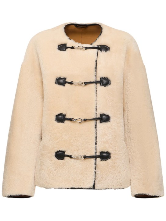 Toteme: Teddy shearling clasp jacket - Off-White - women_0 | Luisa Via Roma