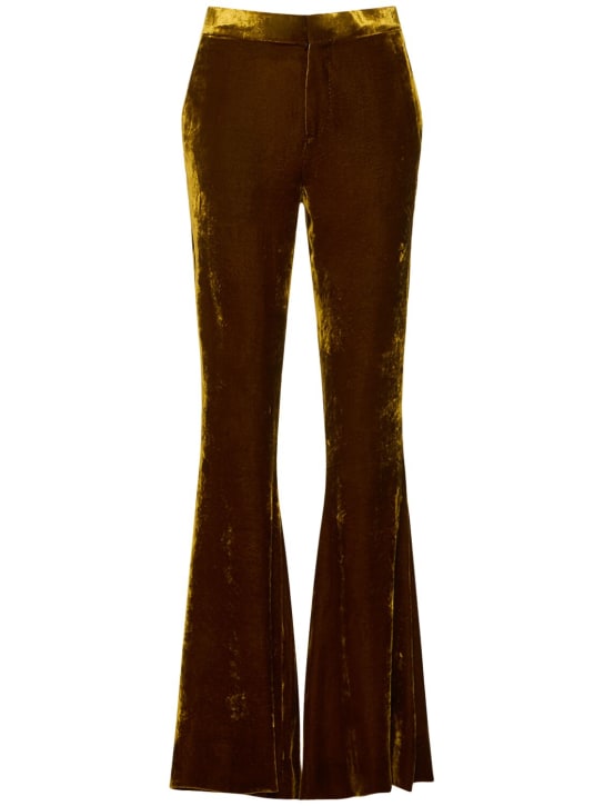 Petar Petrov: Mittellange, ausgestellte Hose aus Samt - Dunkles Gold - women_0 | Luisa Via Roma