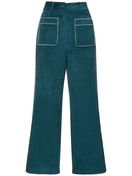 Maria de la Orden: Pantalones Niza de pana con cintura alta - Verde Azulado - women_0 | Luisa Via Roma