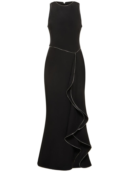Brandon Maxwell: Silk crepe long dress w/ zip details - Black - women_0 | Luisa Via Roma