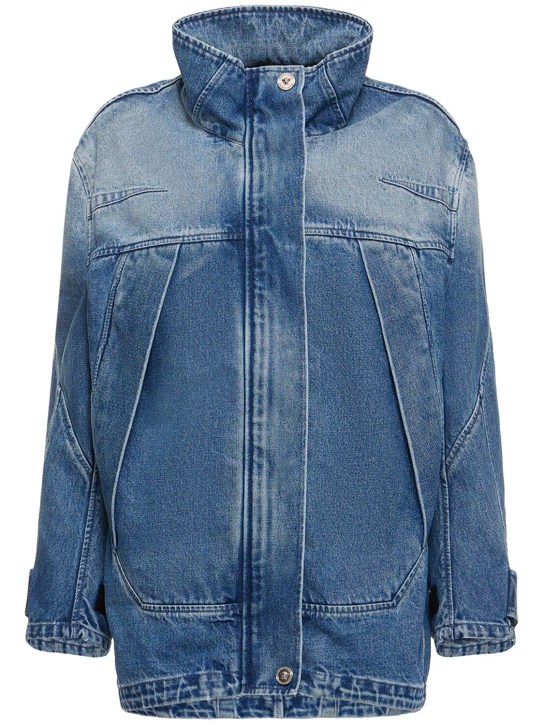 Versace: Denim high neck jacket - Mavi - women_0 | Luisa Via Roma
