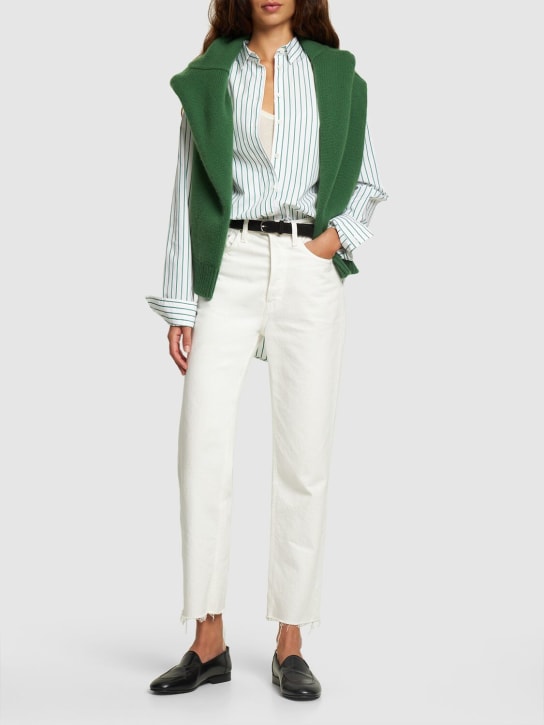Toteme: Camisa de algodón - Blanco/Verde - women_1 | Luisa Via Roma