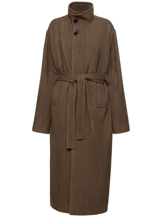 Lemaire: Bathrobe belted wool blend coat - Dark Brown - women_0 | Luisa Via Roma