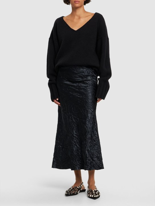 The Attico: Wrinkled satin flared midi skirt - Black - women_1 | Luisa Via Roma