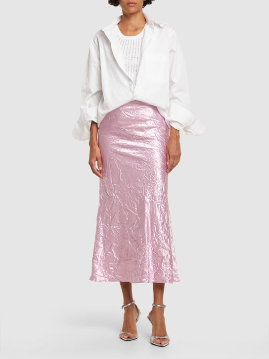 The Attico: Wrinkled satin flared midi skirt - Pink - women_1 | Luisa Via Roma