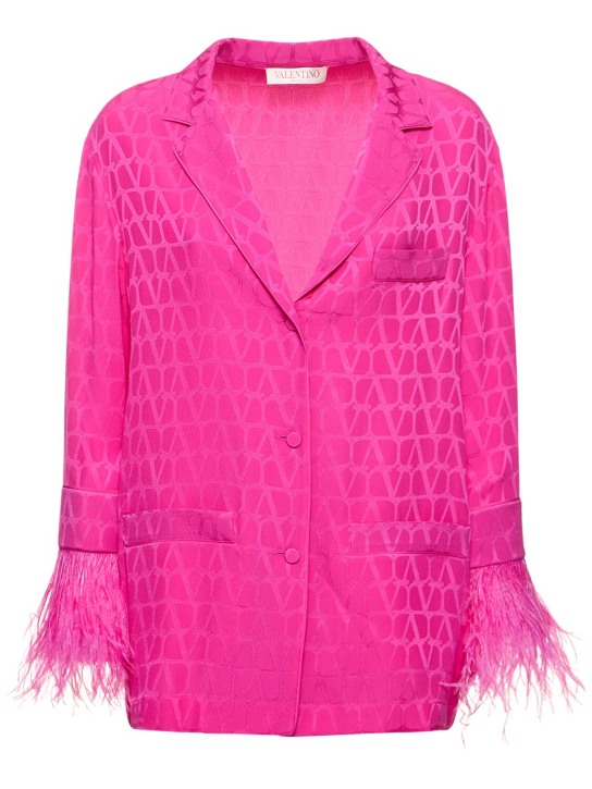 Valentino: Camicia in seta jacquard con piume - Pink - women_0 | Luisa Via Roma