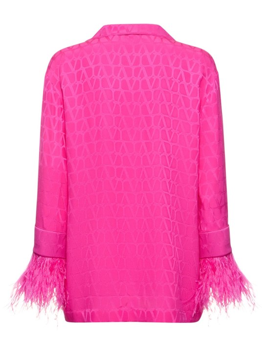 Valentino: Logo jacquard silk shirt w/feathers - Pink - women_4 | Luisa Via Roma