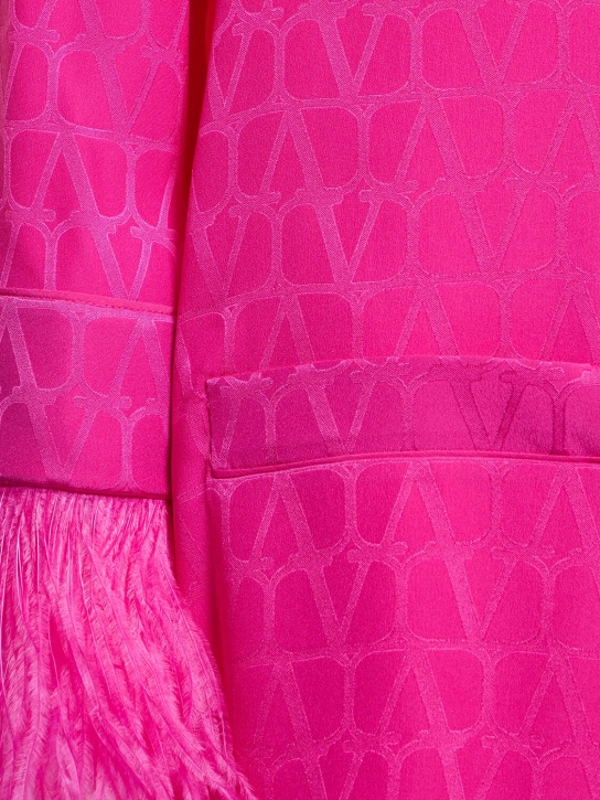 Valentino: Logo jacquard silk shirt w/feathers - Pink - women_3 | Luisa Via Roma
