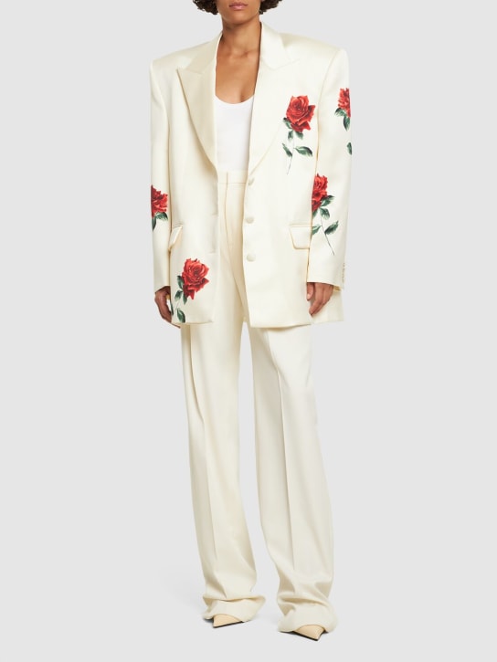 Magda Butrym: Rose printed silk blend satin blazer - Beyaz - women_1 | Luisa Via Roma