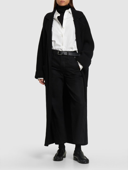 Toteme: Manteau en maille côtelée de laine mélangée - Noir - women_1 | Luisa Via Roma