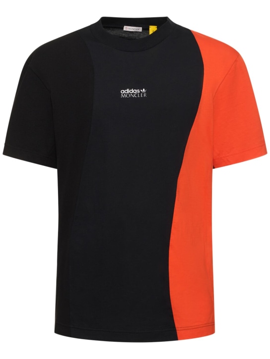 Moncler Genius: Camiseta de algodón estampado - Negro/Rojo - men_0 | Luisa Via Roma