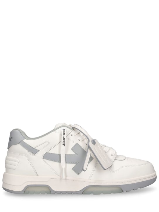 Off-White: Out Of Office leather sneakers - Beyaz/Gri - men_0 | Luisa Via Roma