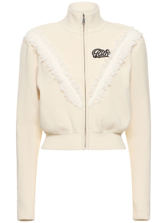 Alessandra Rich: Rib knit turtleneck cropped jacket - Ivory - women_0 | Luisa Via Roma