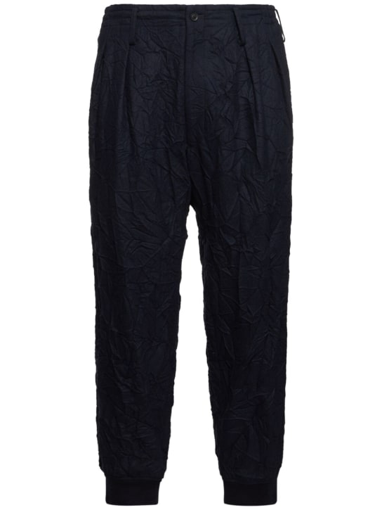 Yohji Yamamoto: G-hem wrinkled wool blend flannel pants - men_0 | Luisa Via Roma