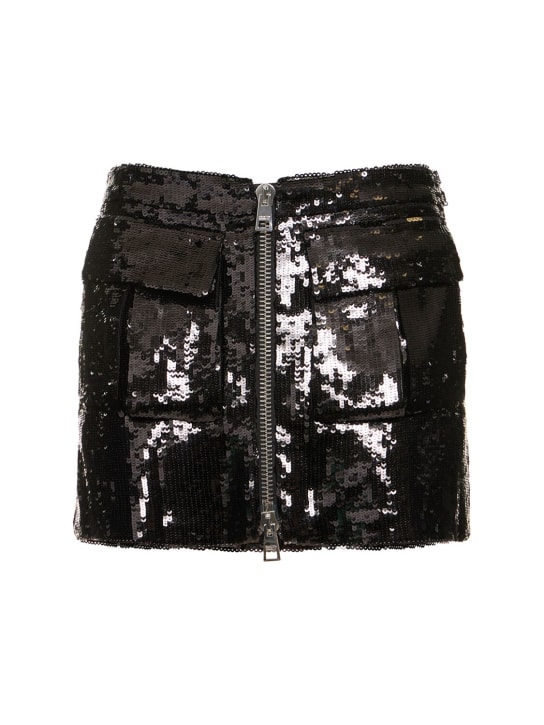 Brandon Maxwell: Sequined zipped mini skirt - Siyah - women_0 | Luisa Via Roma