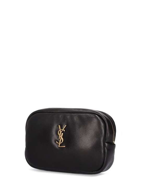 Saint Laurent: Mini Cassandre leather makeup bag - Black - women_1 | Luisa Via Roma